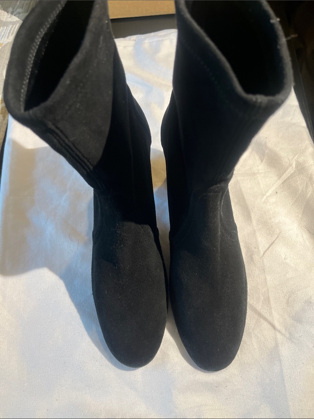 Stuart Weitzman Black Stretch Suede Mid-Calf Boots
